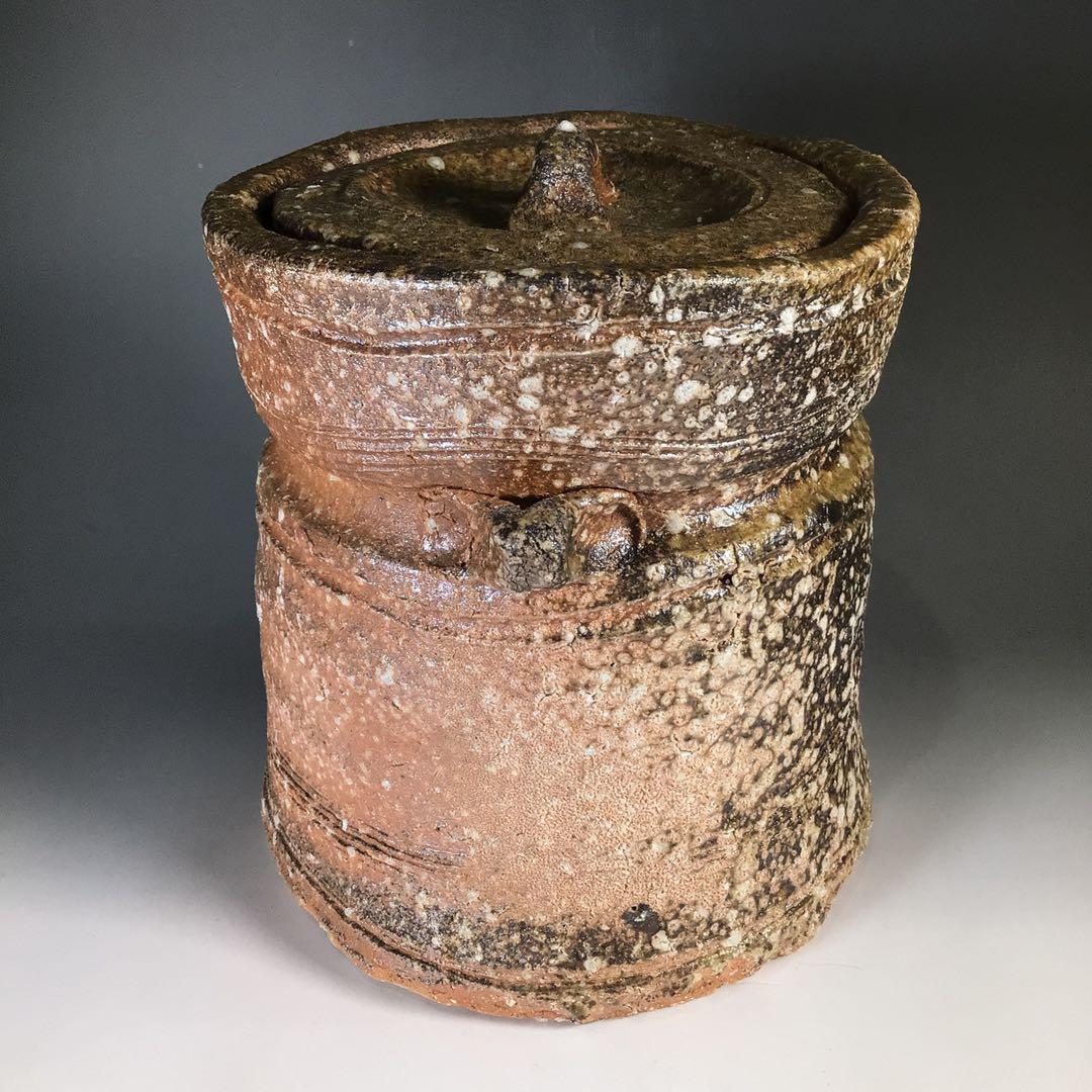 Ｎ６６６　水指　『信楽焼』『普門窯　小川青峰造』『耳付水指』　共箱　茶道具