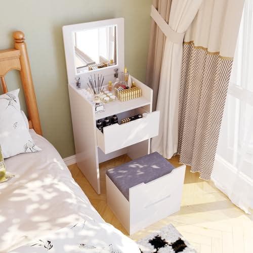 Isabally ドレッサー コンパクト テーブル LEDライト付き 幅48c*