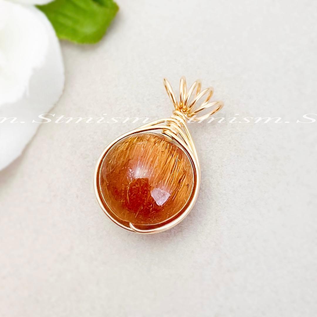 14kgfペンダントトップ / 13mm オレンジブラウン　レッドルチルクォーツ