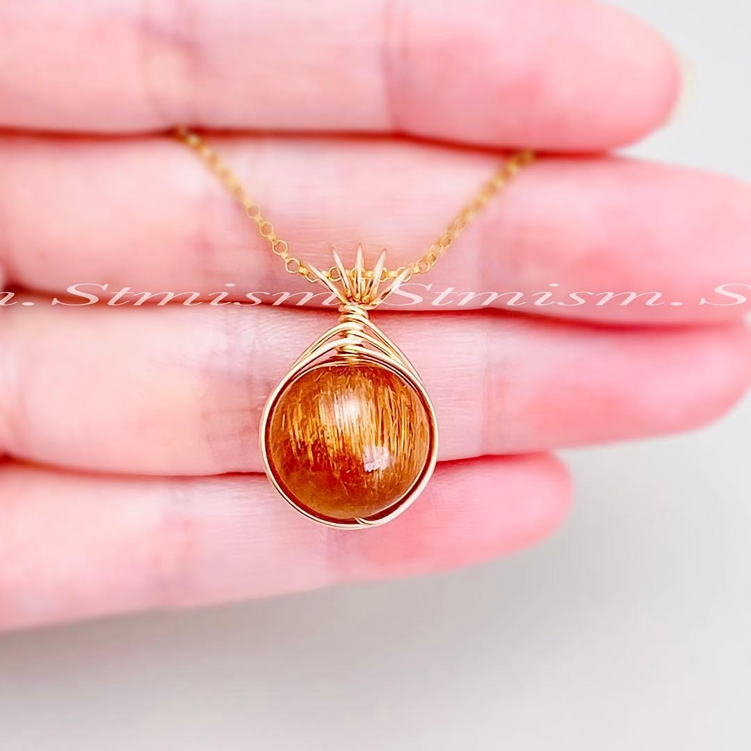 14kgfペンダントトップ / 13mm オレンジブラウン　レッドルチルクォーツ
