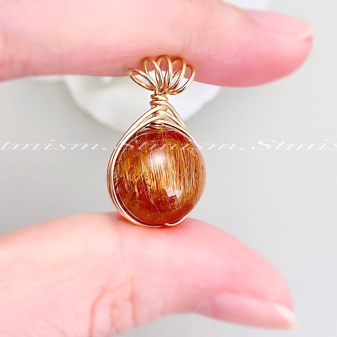 14kgfペンダントトップ / 13mm オレンジブラウン　レッドルチルクォーツ