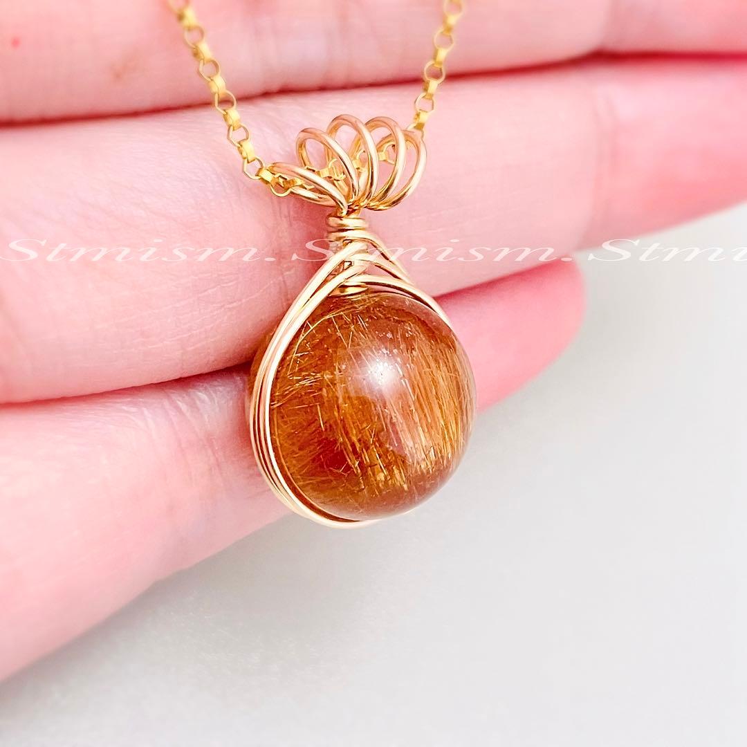 14kgfペンダントトップ / 13mm オレンジブラウン　レッドルチルクォーツ