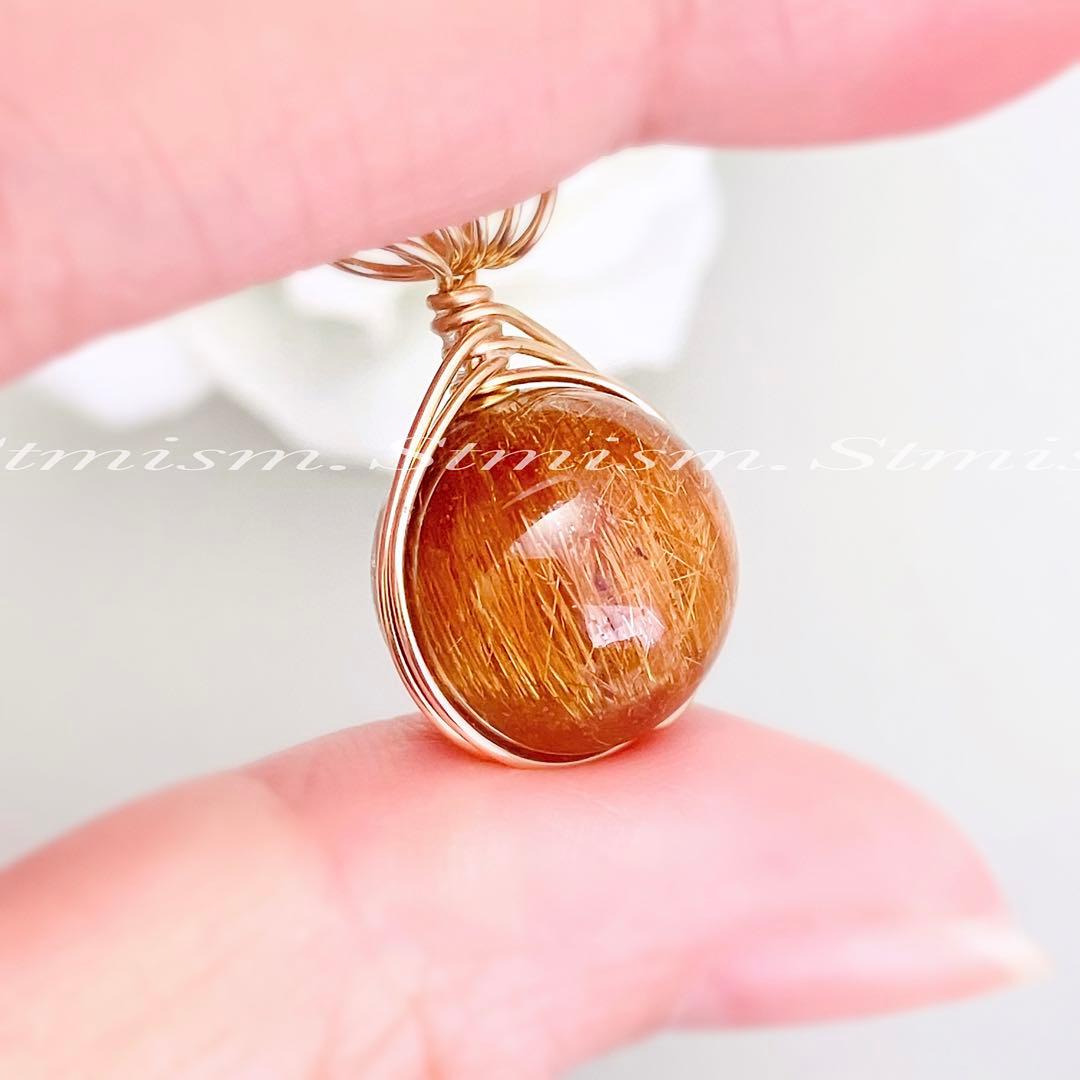 14kgfペンダントトップ / 13mm オレンジブラウン　レッドルチルクォーツ