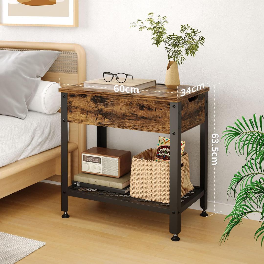 一台二役 多機能変形可能サイドテーブル 充電機能付き