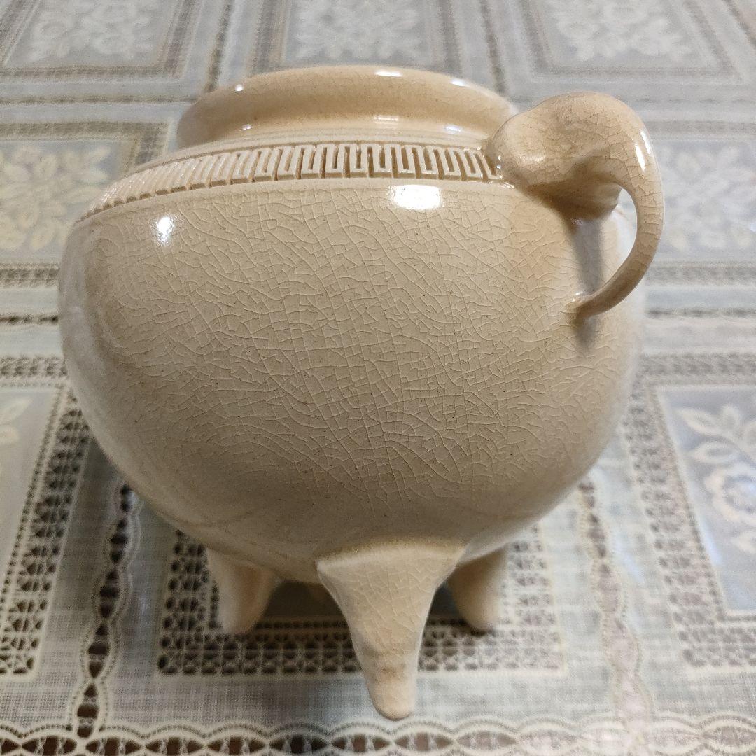 坂下光雄(号光石)作 象耳白薩摩香爐、ウコン布大小2枚＆