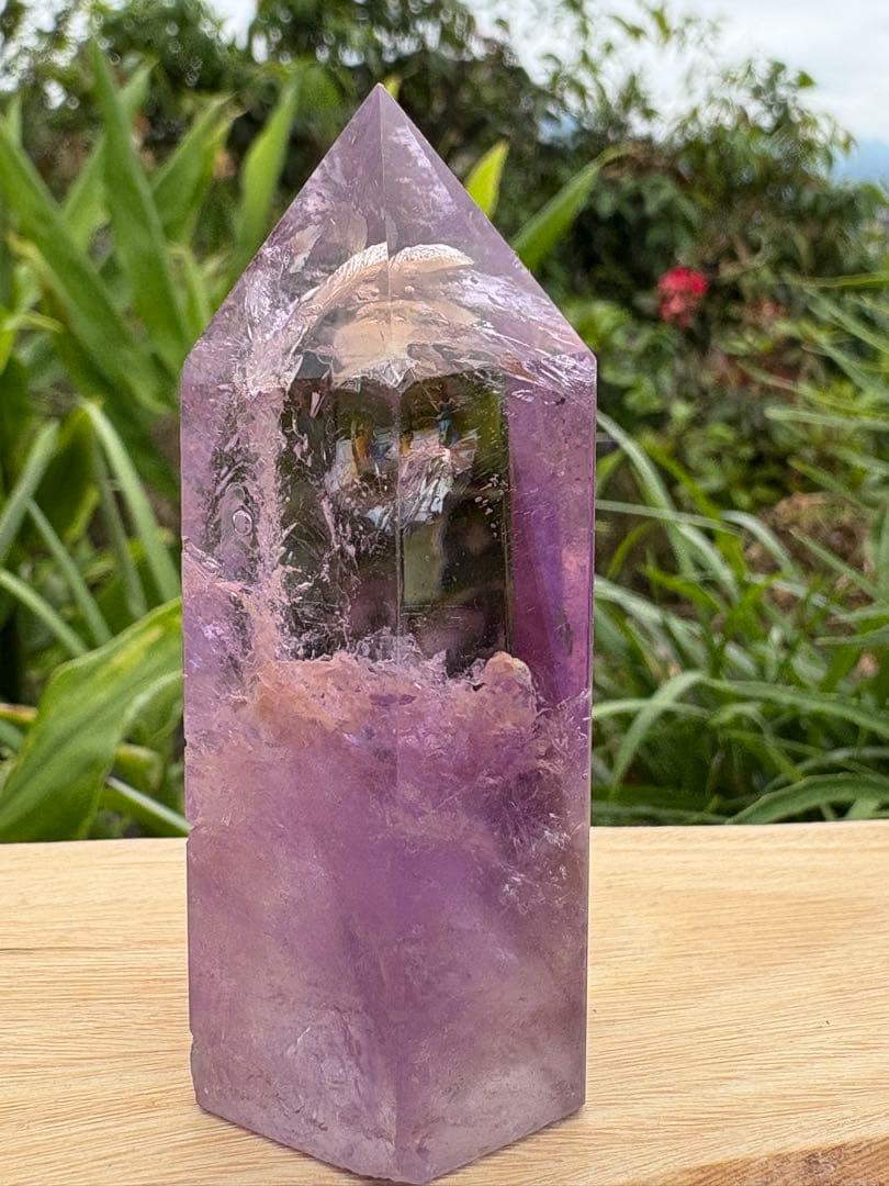 ❤️レア❗️虹　雲母入り　紫骸骨水晶 エレスチャルクォーツ　アメジスト 柱