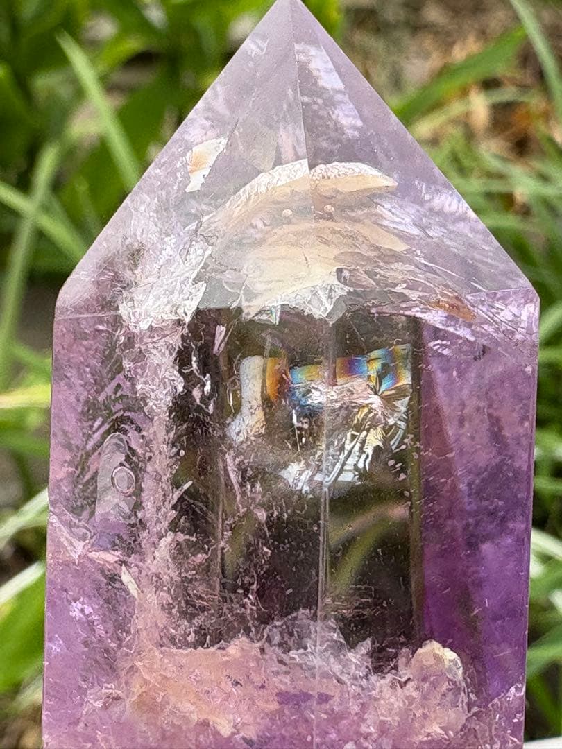 ❤️レア❗️虹　雲母入り　紫骸骨水晶 エレスチャルクォーツ　アメジスト 柱