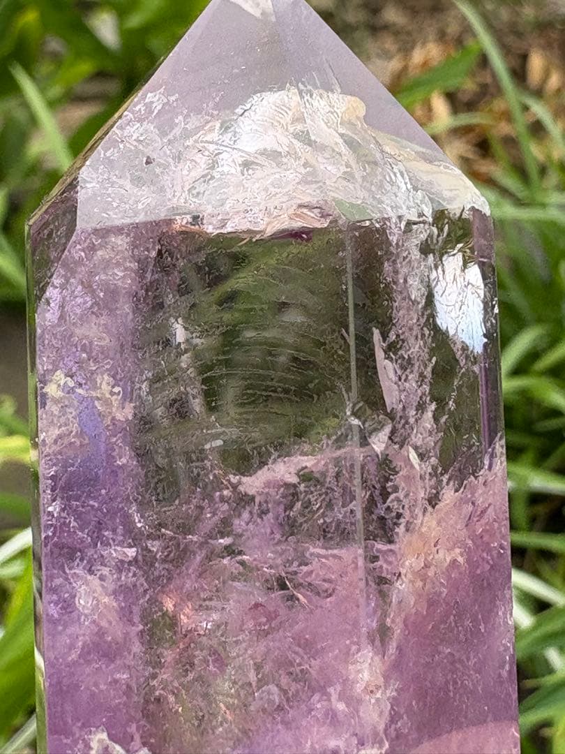 ❤️レア❗️虹　雲母入り　紫骸骨水晶 エレスチャルクォーツ　アメジスト 柱