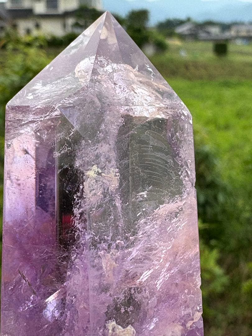 ❤️レア❗️虹　雲母入り　紫骸骨水晶 エレスチャルクォーツ　アメジスト 柱