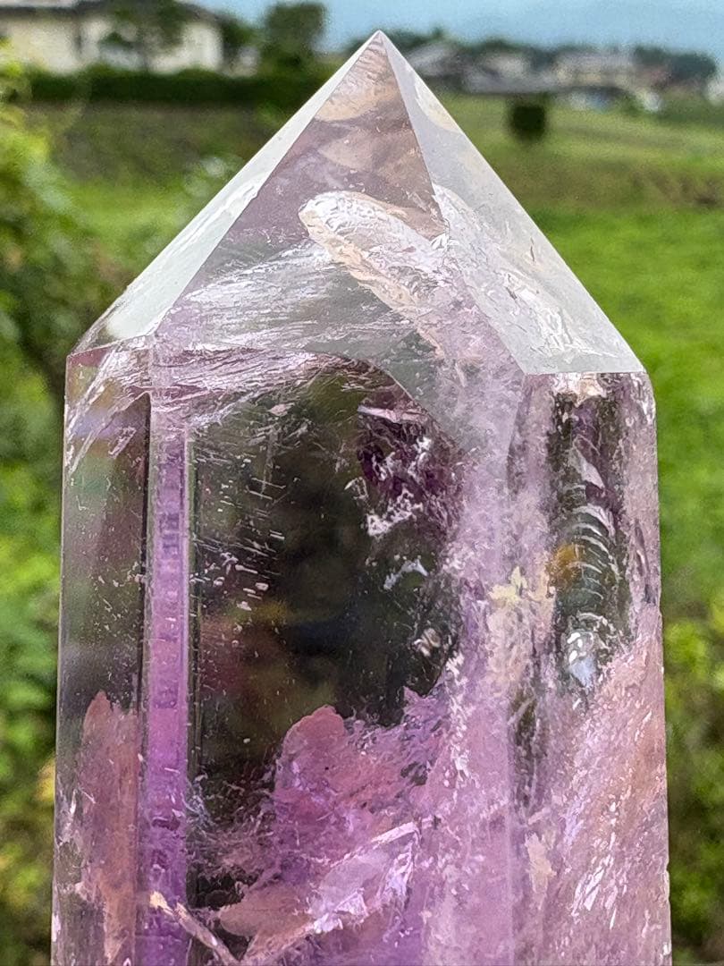 ❤️レア❗️虹　雲母入り　紫骸骨水晶 エレスチャルクォーツ　アメジスト 柱