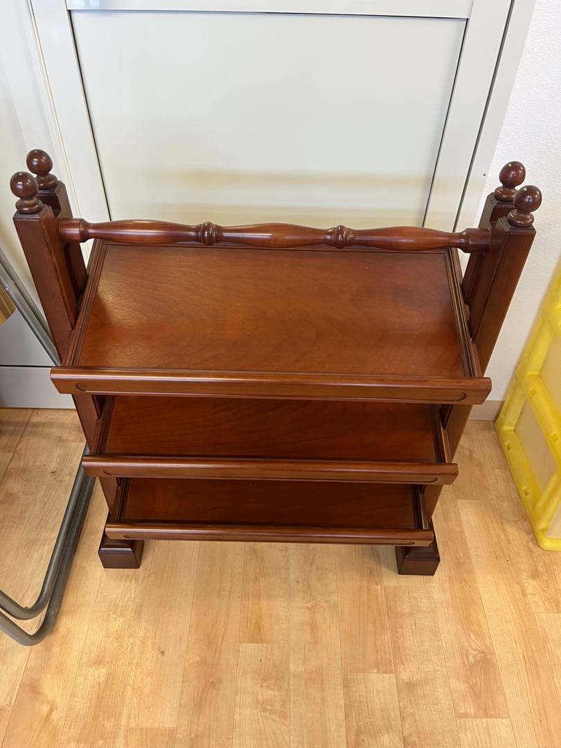 【昭和レトロ】マガジンラック　アンティーク　木製　新聞ラック　キャビネット　3段