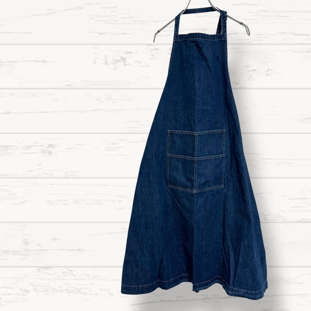 1262【ラルフローレンホーム】エプロン デニム インディゴ ロゴ 綿100%