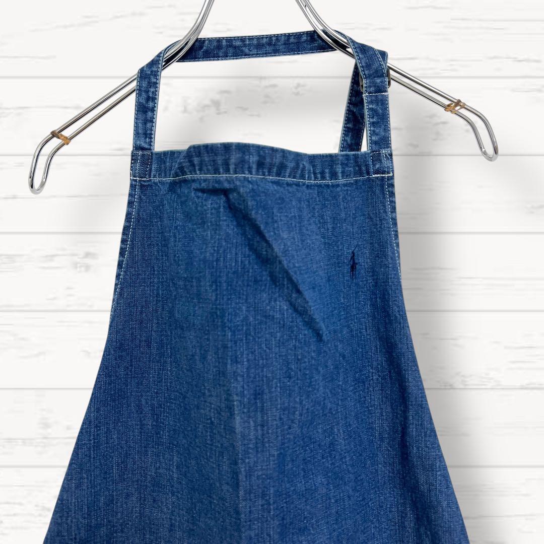 1262【ラルフローレンホーム】エプロン デニム インディゴ ロゴ 綿100%