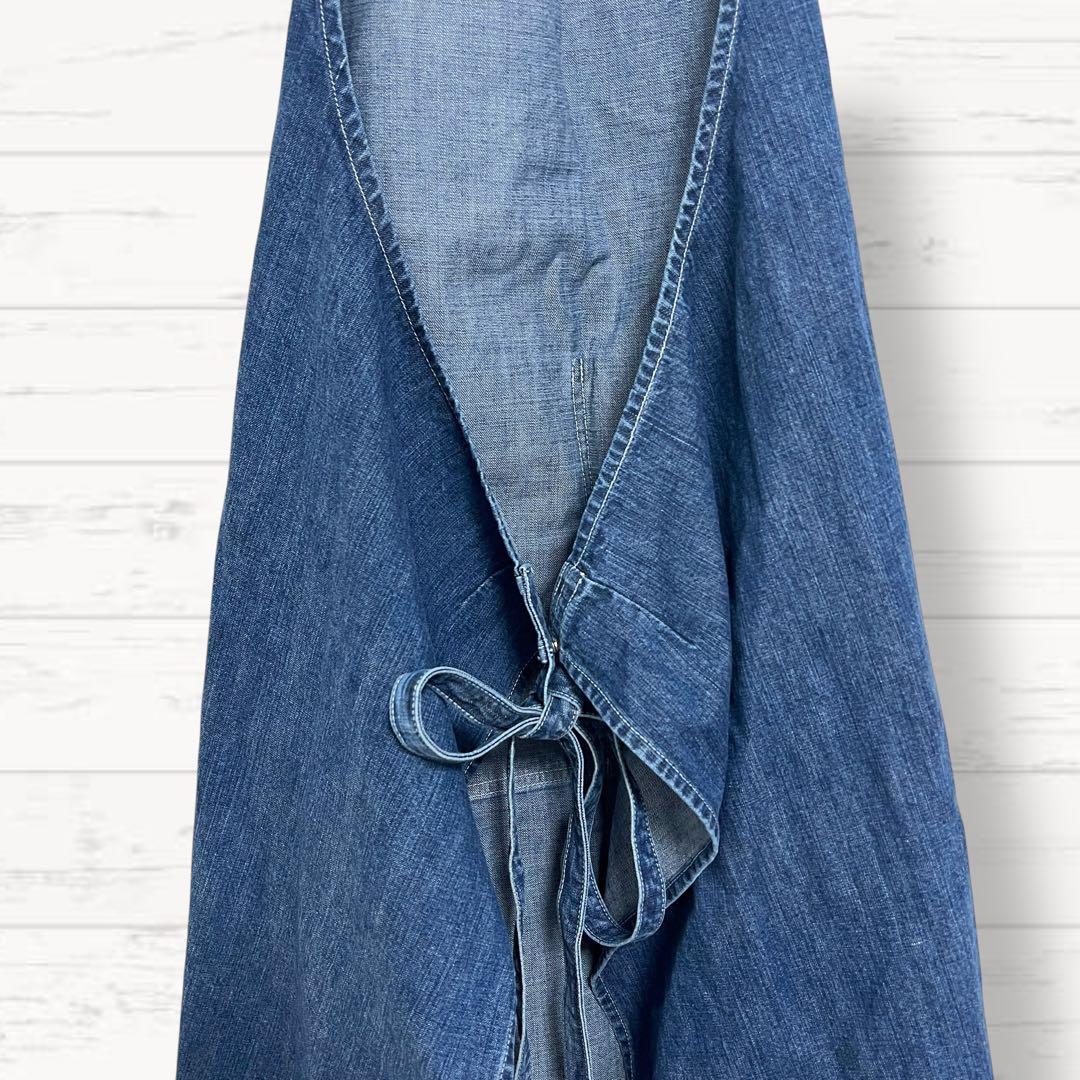 1262【ラルフローレンホーム】エプロン デニム インディゴ ロゴ 綿100%