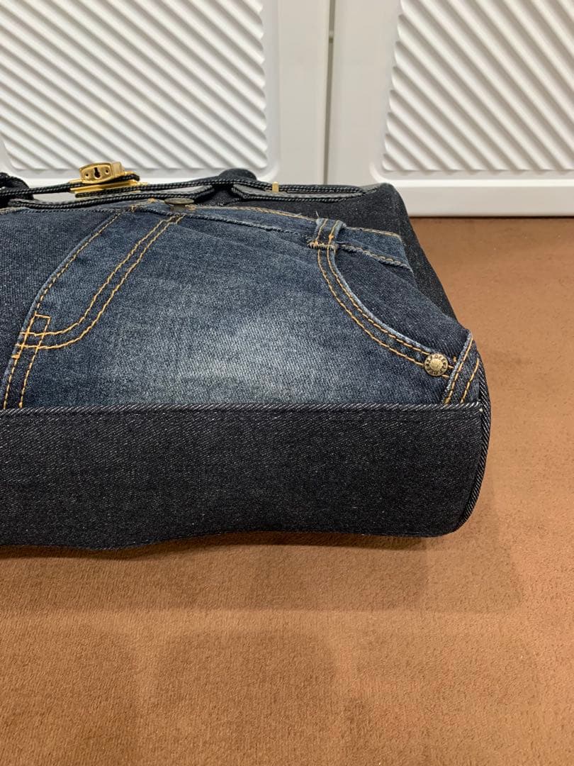 デニム ハンドバッグ ベルト リメイク ジーンズ 鍵付 南京錠