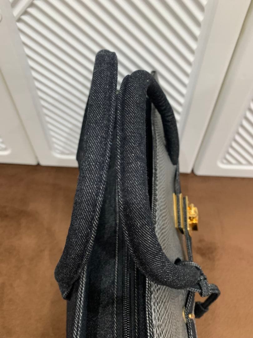 デニム ハンドバッグ ベルト リメイク ジーンズ 鍵付 南京錠