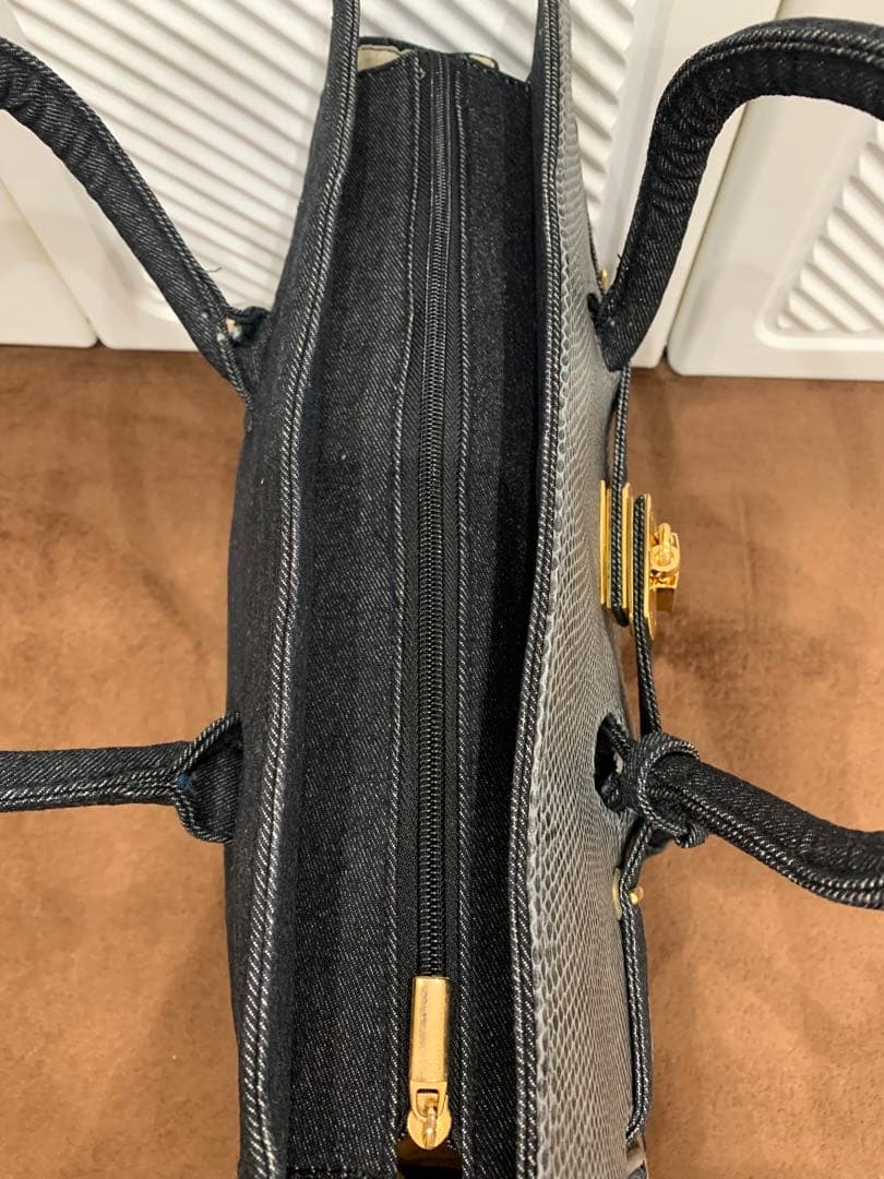 デニム ハンドバッグ ベルト リメイク ジーンズ 鍵付 南京錠