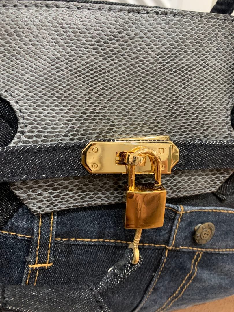 デニム ハンドバッグ ベルト リメイク ジーンズ 鍵付 南京錠