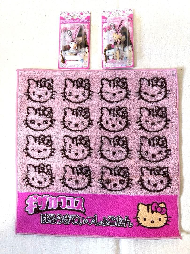 ハローキティ しょこたんコラボ　タオル、ファスナーマスコット2個