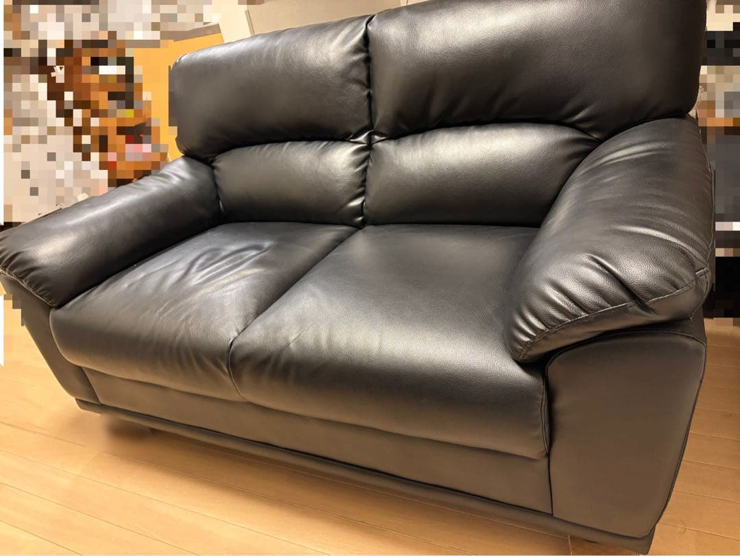 【値下げ中】本革(黒) 2人掛けソフ