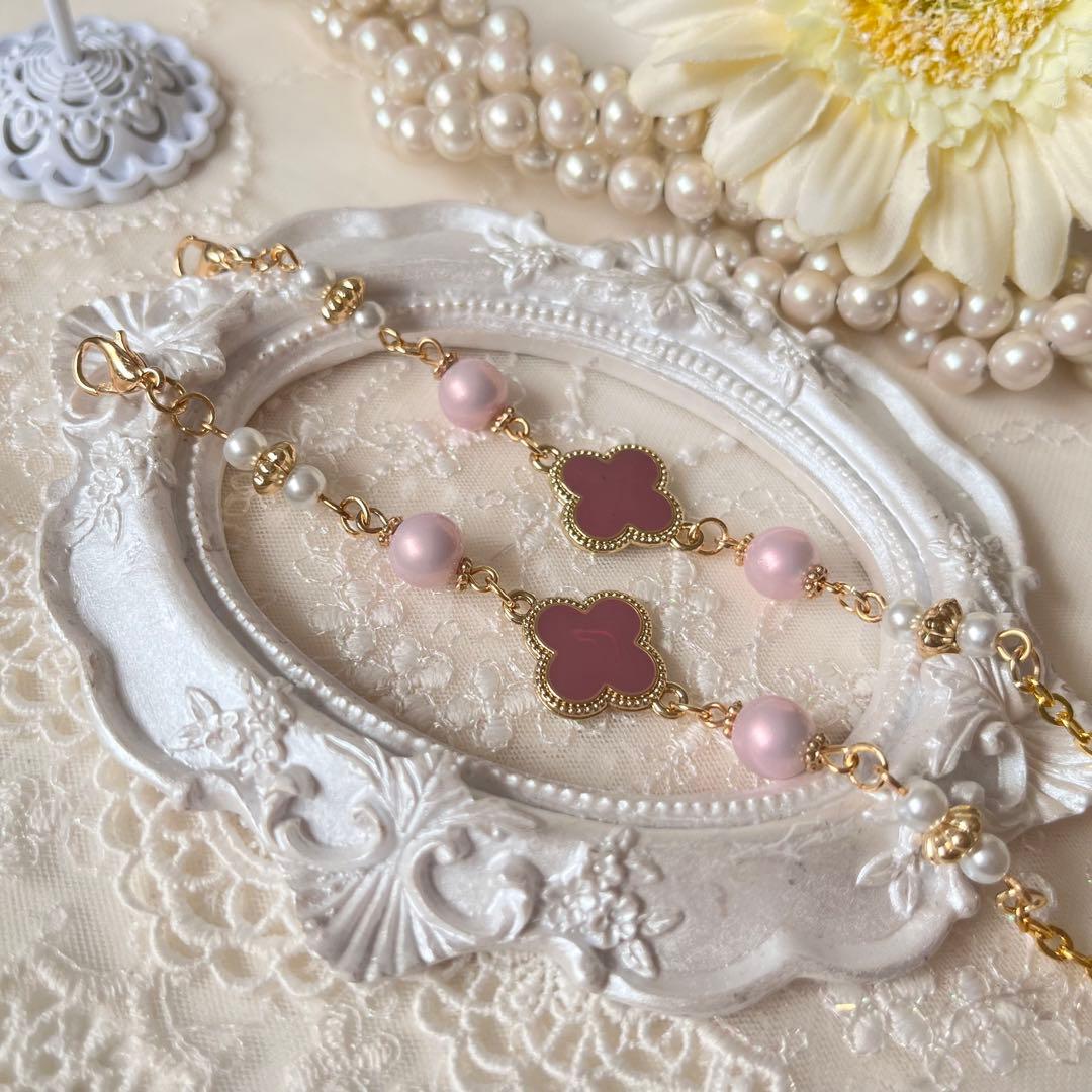 ♪❤️ クローバー　パール　マスクチェーン　メガネチェーン　ハンドメイド