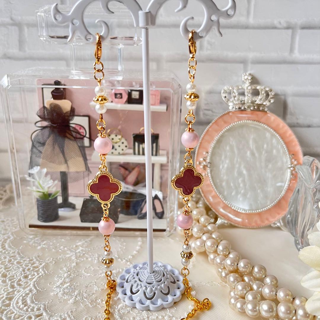 ♪❤️ クローバー　パール　マスクチェーン　メガネチェーン　ハンドメイド