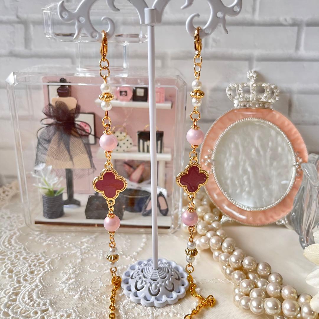 ♪❤️ クローバー　パール　マスクチェーン　メガネチェーン　ハンドメイド