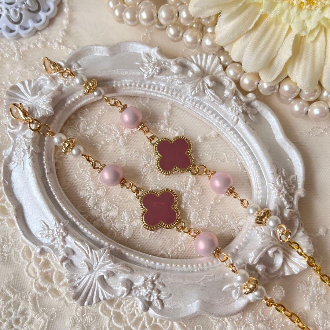 ♪❤️ クローバー　パール　マスクチェーン　メガネチェーン　ハンドメイド