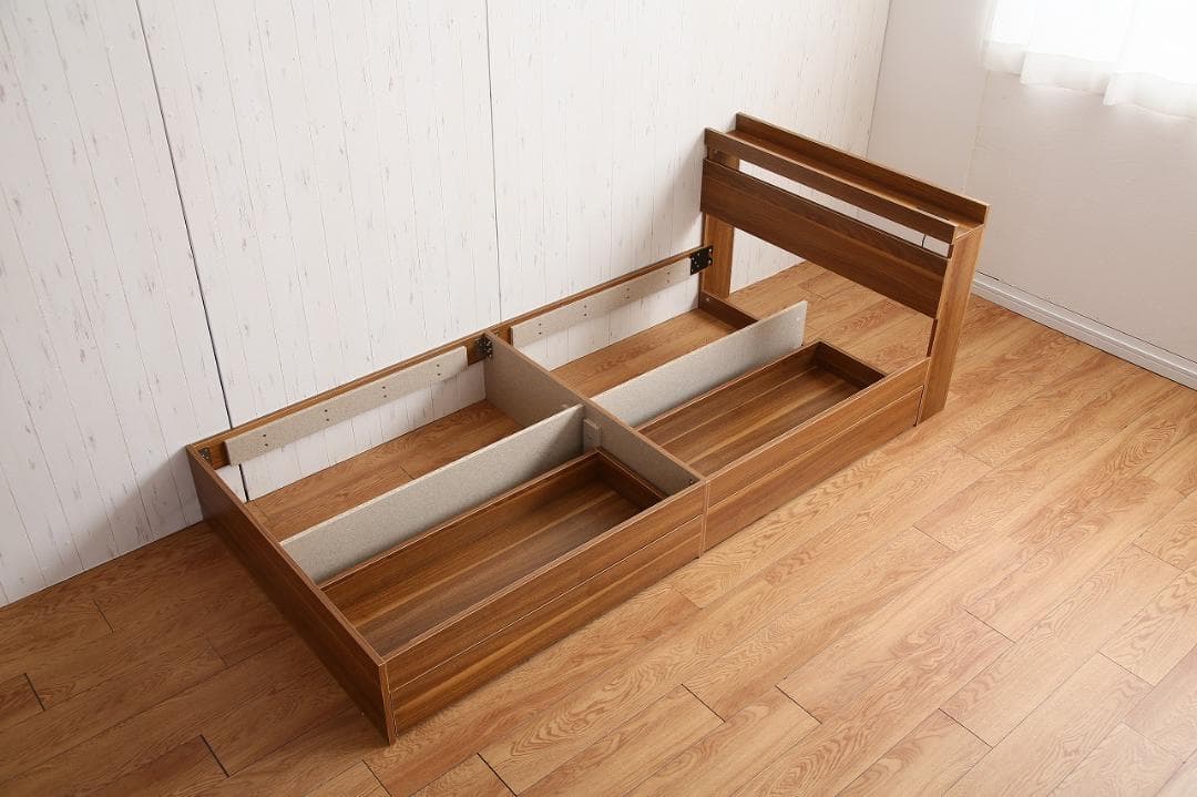 《新品・送料無料》【シングル】Pluto 収納付きベッド（マットレス付き）