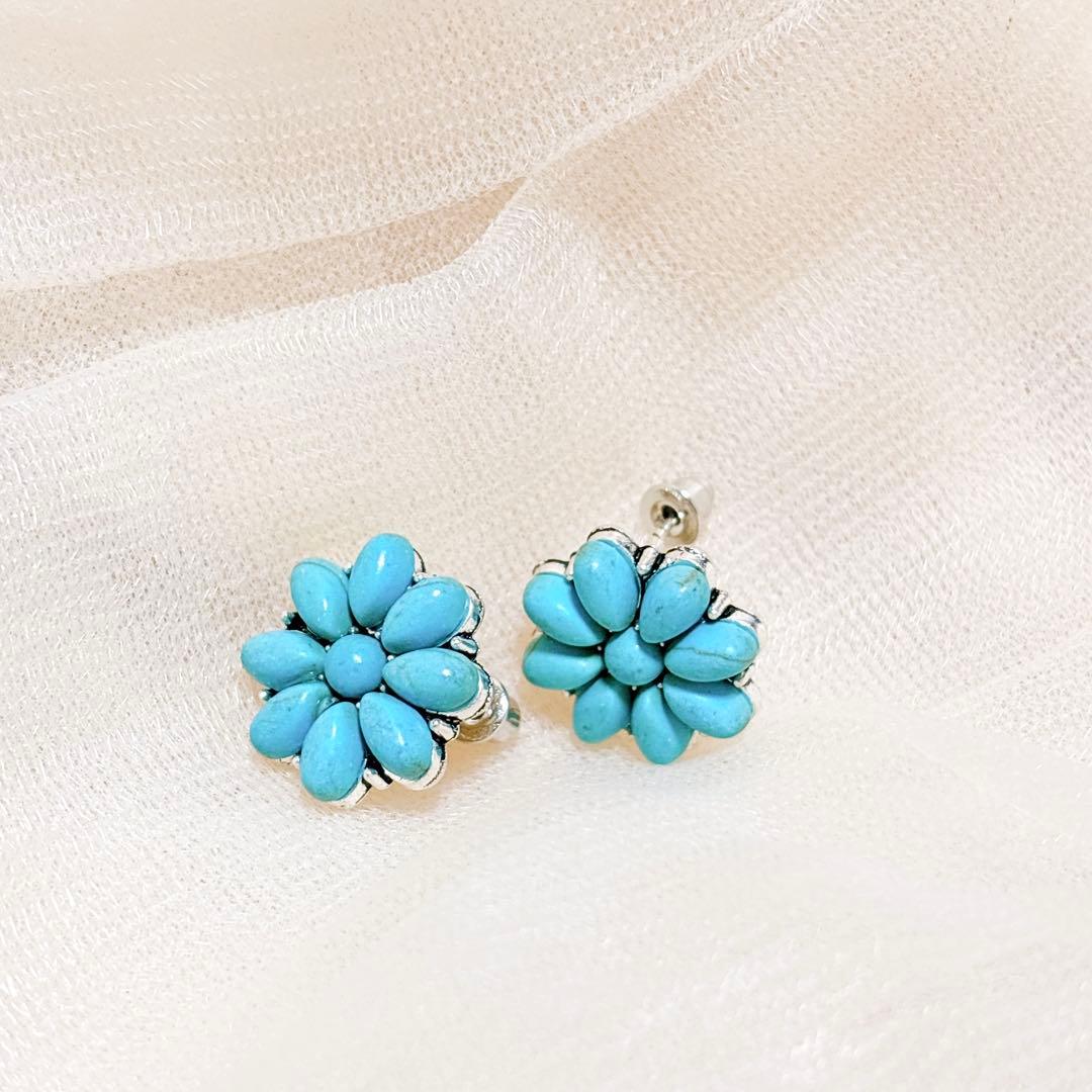 ターコイズ フラワー ピアス ヴィンテージ ボヘミアン ハワイアン