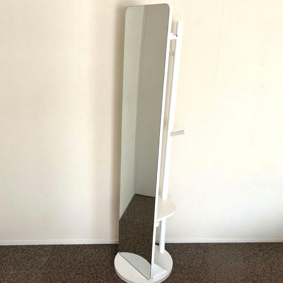 ハンガーラック付き360℃回転スタンドミラー ホワイト 最終価格
