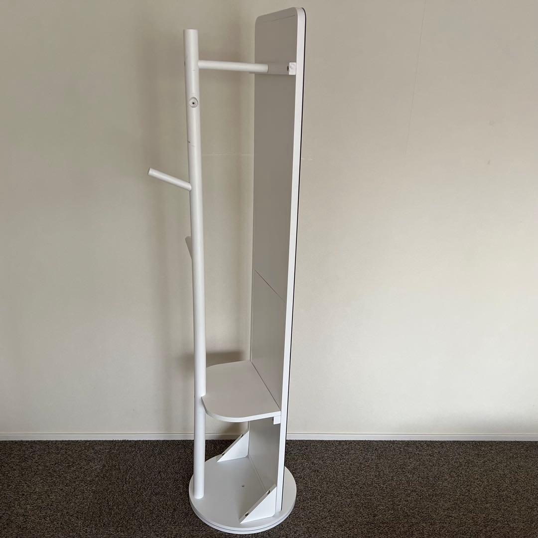 ハンガーラック付き360℃回転スタンドミラー ホワイト 最終価格