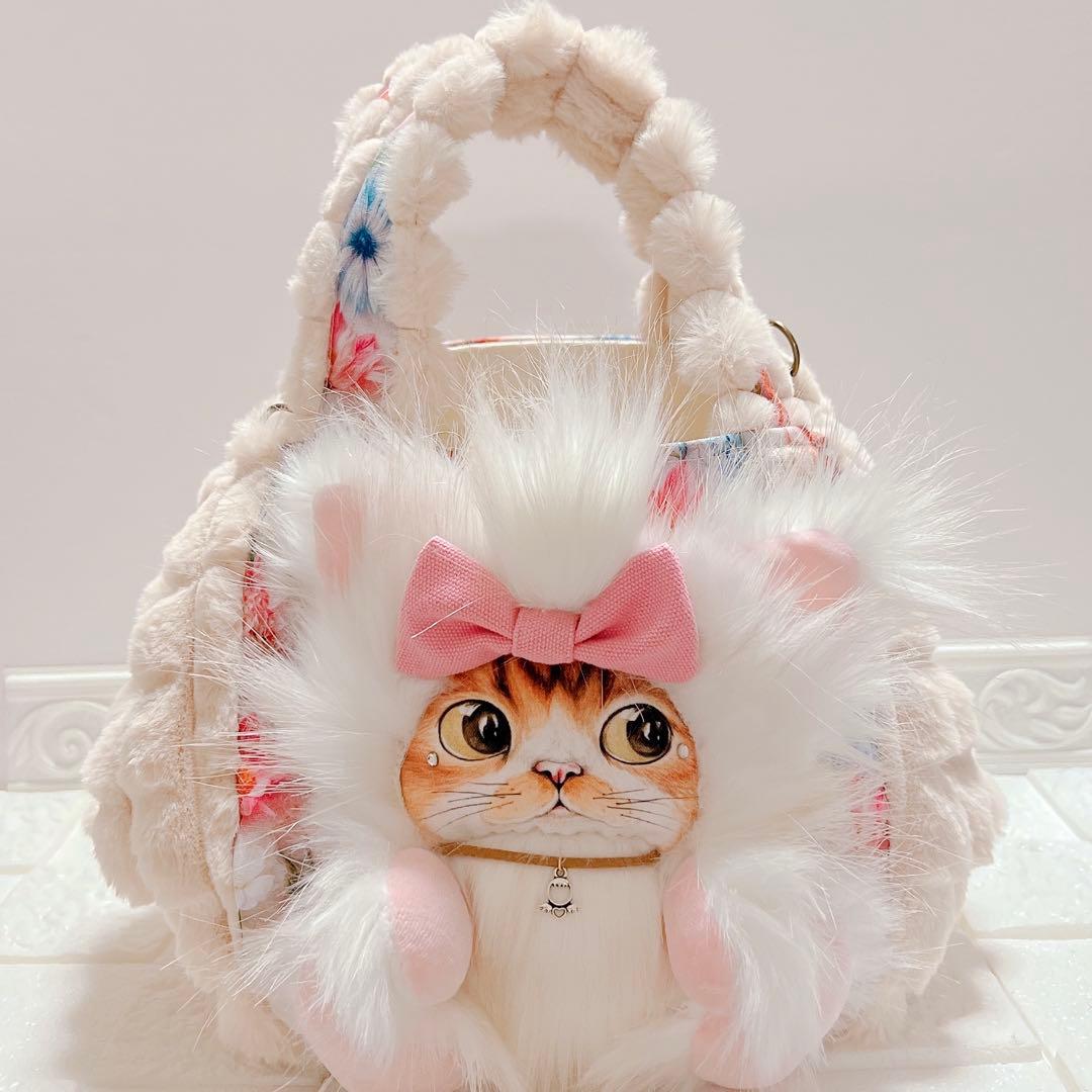 コヤンイサムチョン ふわもこ トートバッグ 猫ちゃん 花柄×ファー