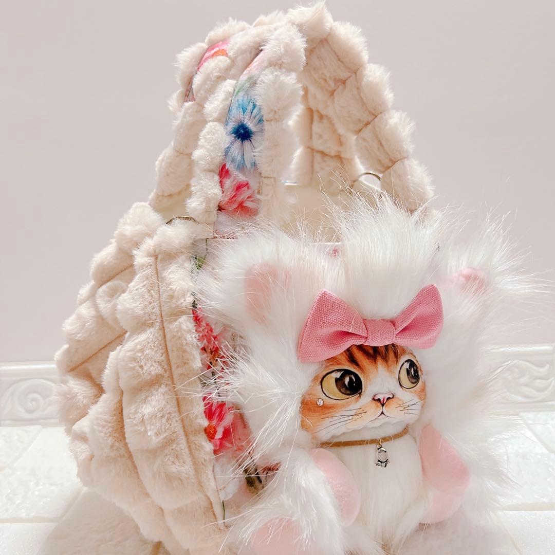 コヤンイサムチョン ふわもこ トートバッグ 猫ちゃん 花柄×ファー
