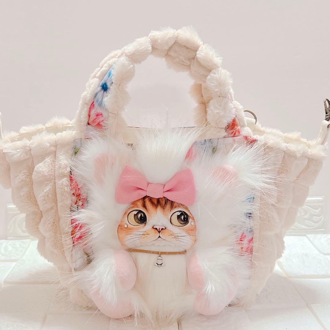 コヤンイサムチョン ふわもこ トートバッグ 猫ちゃん 花柄×ファー