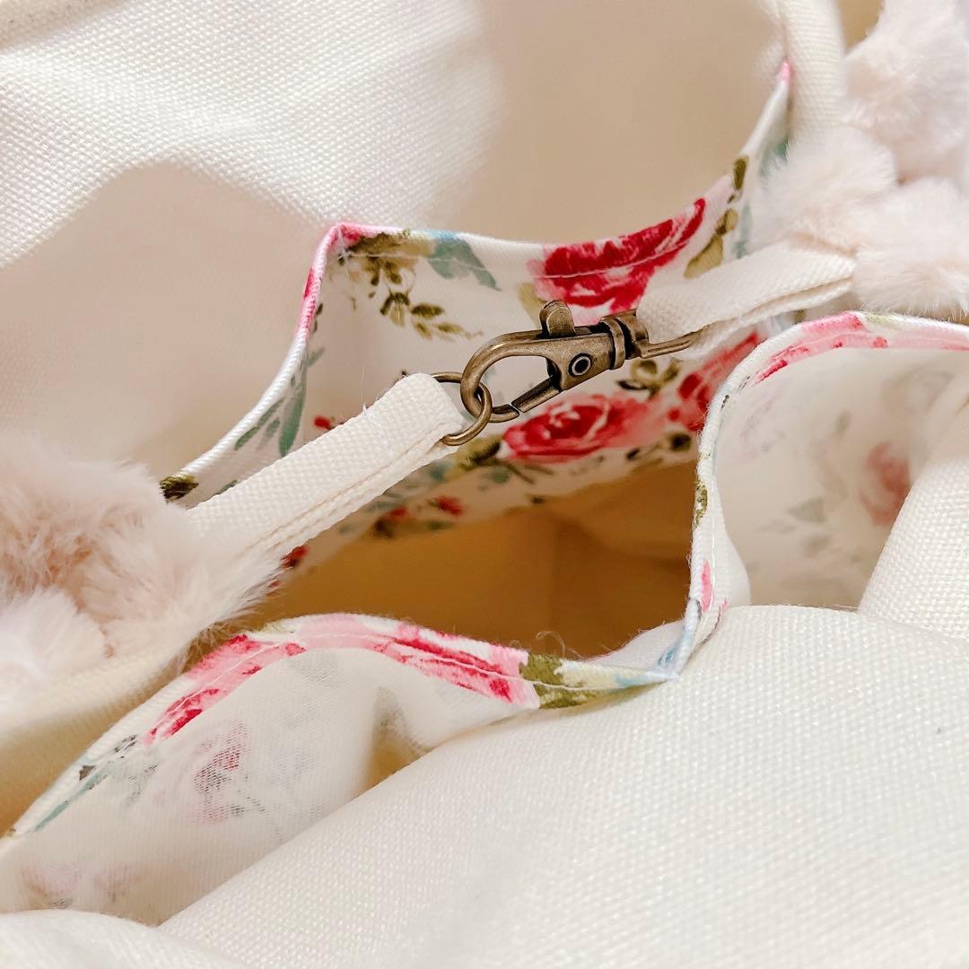 コヤンイサムチョン ふわもこ トートバッグ 猫ちゃん 花柄×ファー