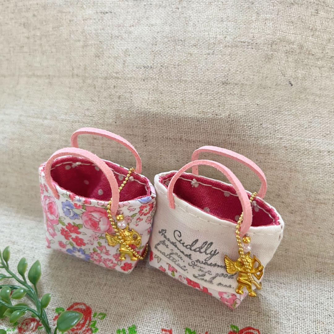 No.2203-63 ミニチュアトートサシェ（香り袋）2個セット ピンクローズ