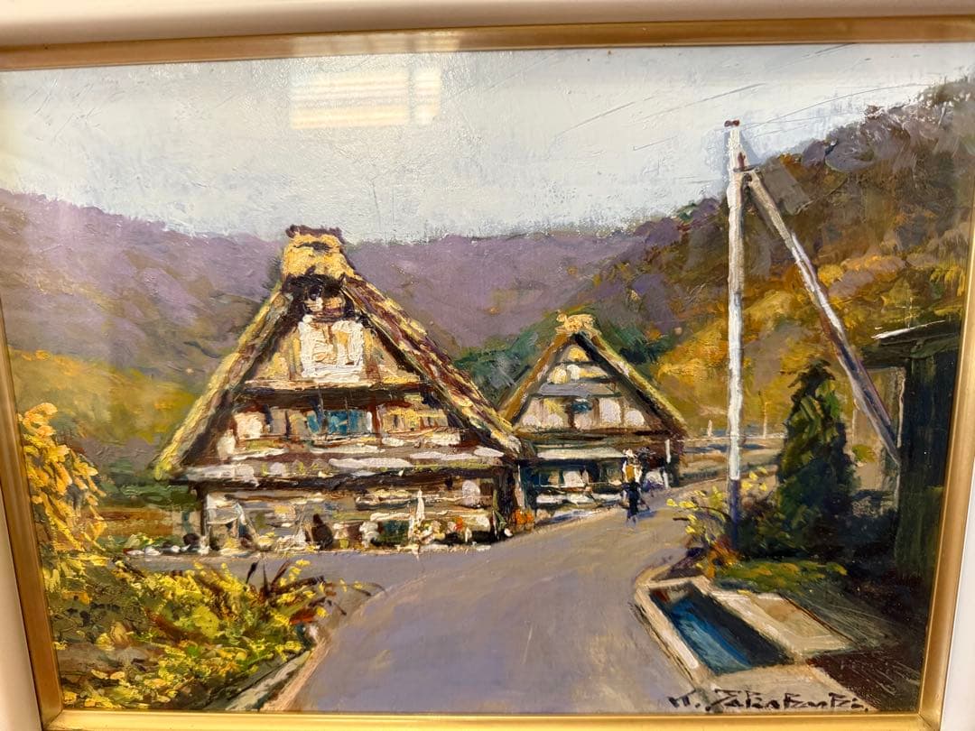 124.「白川郷の家並」髙橋一善 油絵