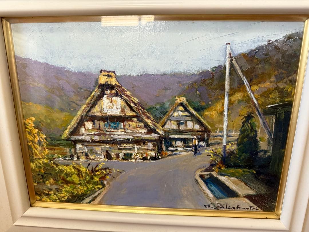 124.「白川郷の家並」髙橋一善 油絵