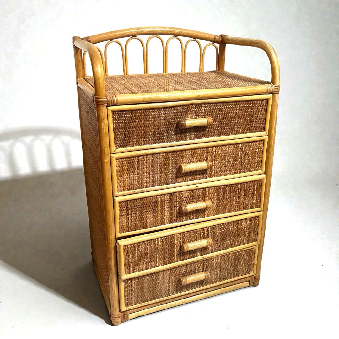 良品】ラタン製 5段チェスト 籐家具 昭和レトロ - メルカリ