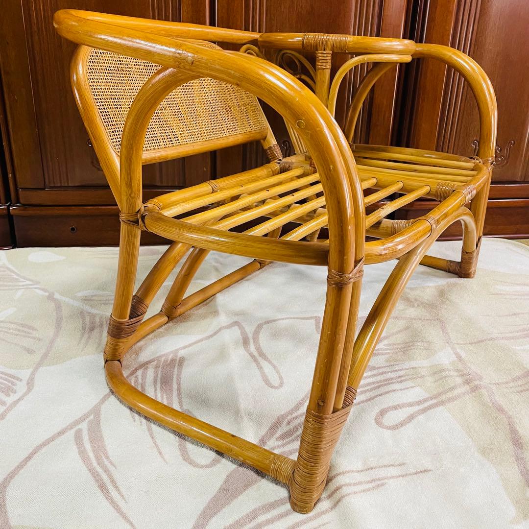 籐家具 サイドテーブル付き ラタンチェア レトロ