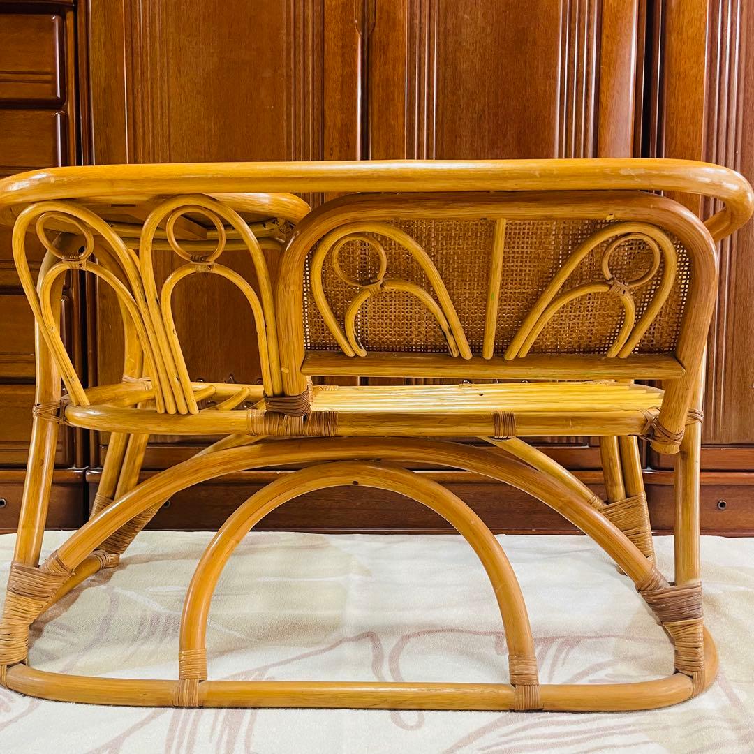 籐家具 サイドテーブル付き ラタンチェア レトロ