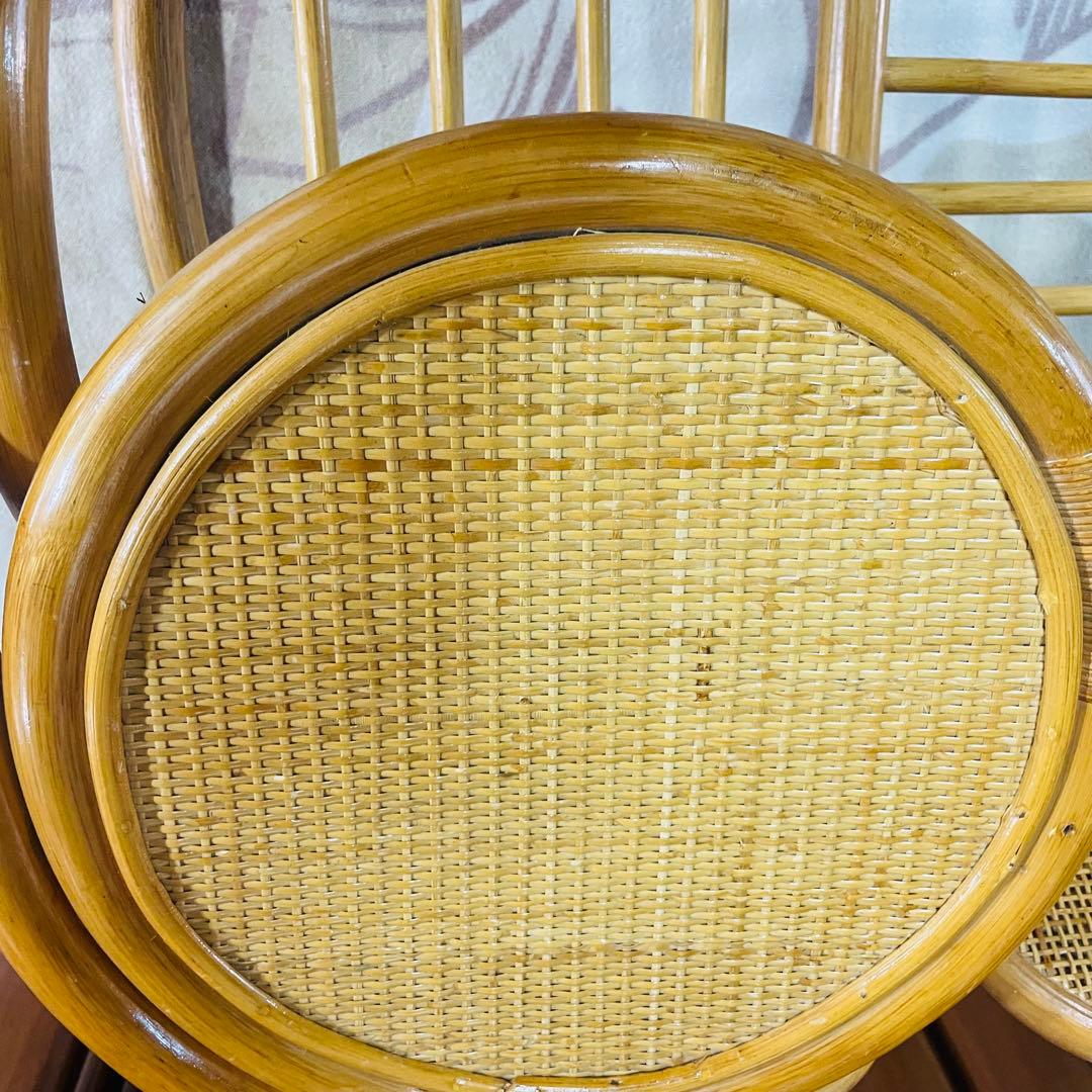 籐家具 サイドテーブル付き ラタンチェア レトロ