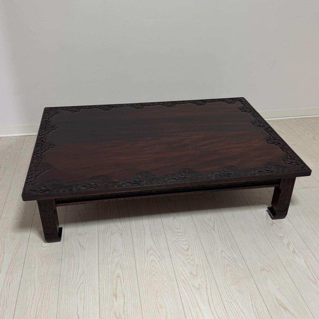 Icchodo軽井沢彫 桜 座卓 彫刻 時代ローセンターテーブル