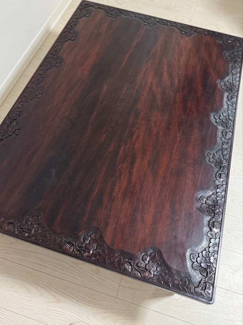 Icchodo軽井沢彫 桜 座卓 彫刻 時代ローセンターテーブル