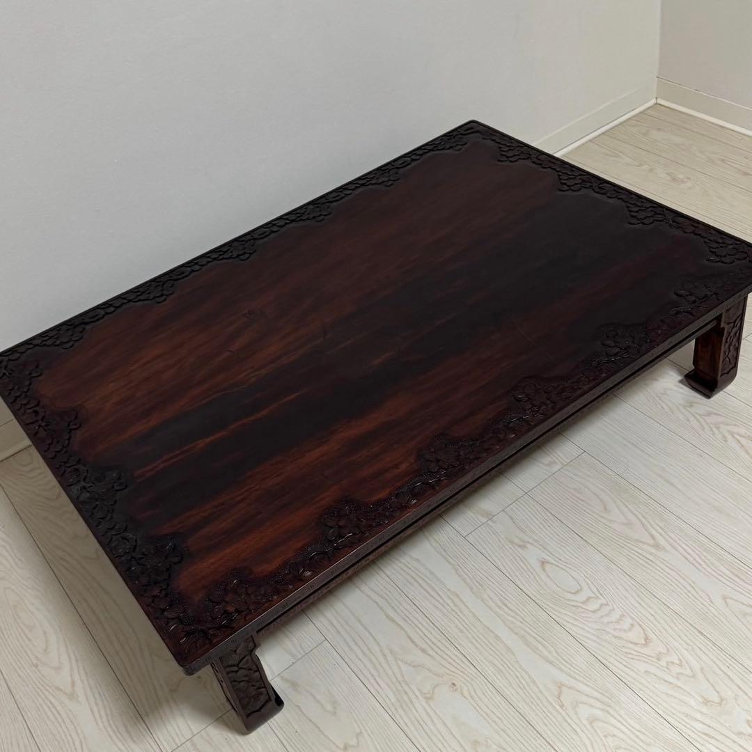 Icchodo軽井沢彫 桜 座卓 彫刻 時代ローセンターテーブル