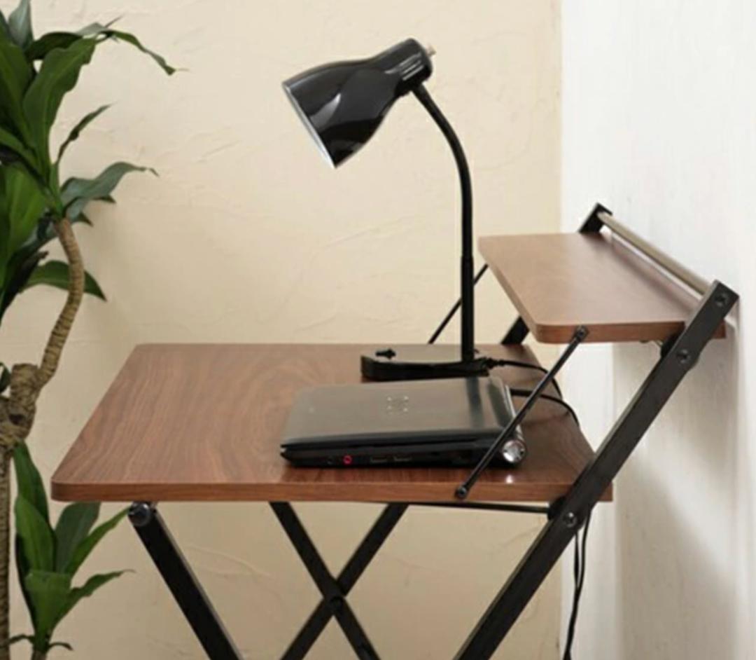 棚付き折りたたみデスク スチール×ブラウン木目 幅85