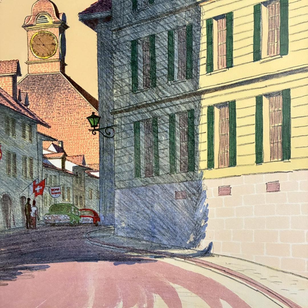 美品 中根寛「街の入口（ムルテン）」リトグラフ 直筆サイン入り 画廊