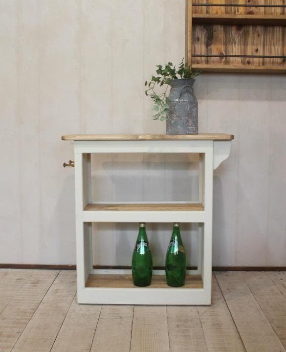 ハンドメイド　ホワイトシャビーなキッチンワゴン