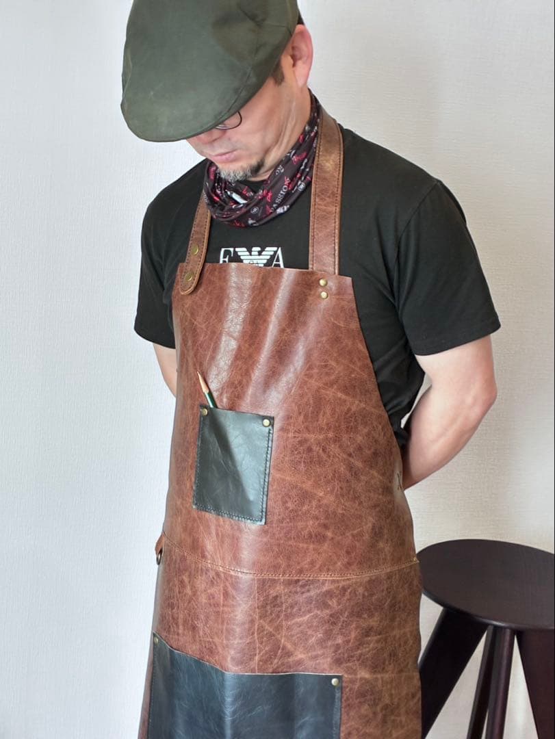 本革　ロングエプロン　ハンドメイド　男女兼用　約440g 陶芸　バーベキュー